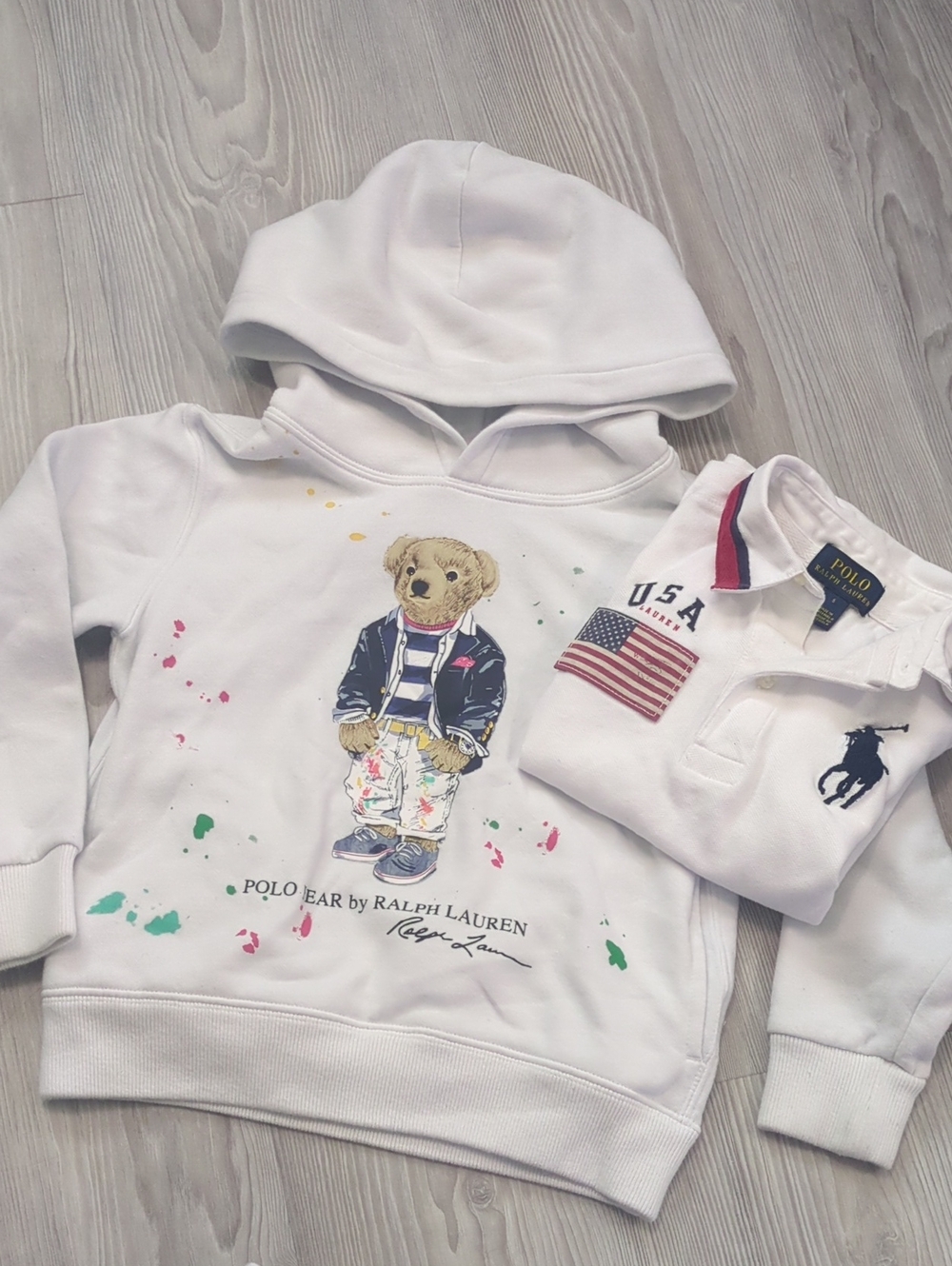 Polo by Ralph Lauren White Polo Shirt & White Hoodie with Polo Bear Bundle 5